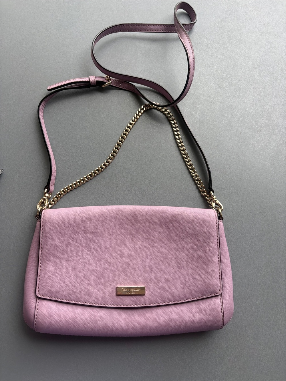 kate spade Lilac Saffiano Leather Crossbody with Gold Chain